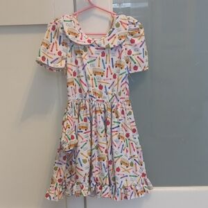 Colorful Kids Dress with School Supplies Print
